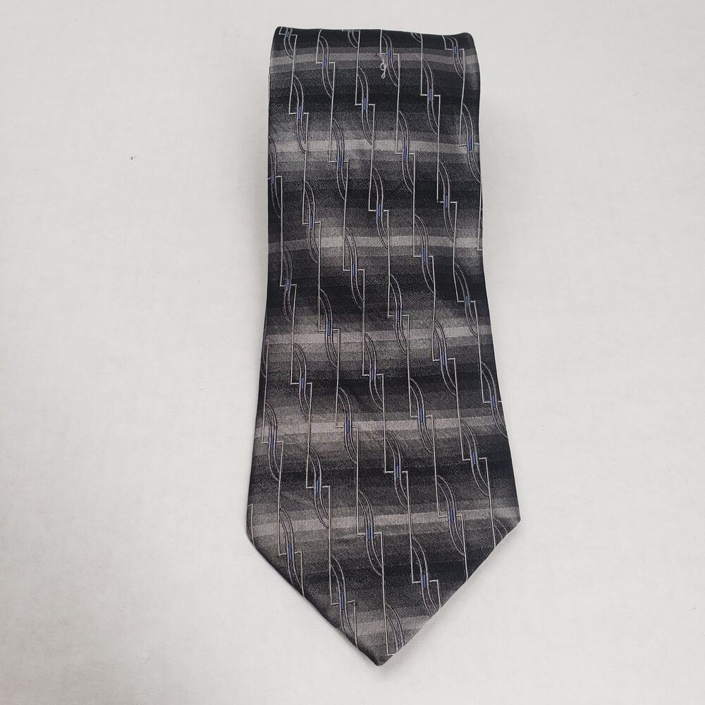 Vintage Mens Necktie Striped Geometric Pattern 3.5x 58" Silver Business Party